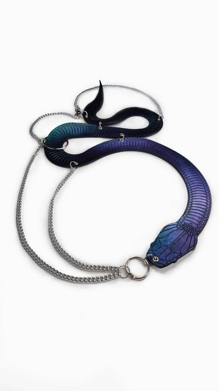 Fashion Harness Leather Ornate Fetishwear • Iridescent Rainbow SNAKE • Made To Order • LOH