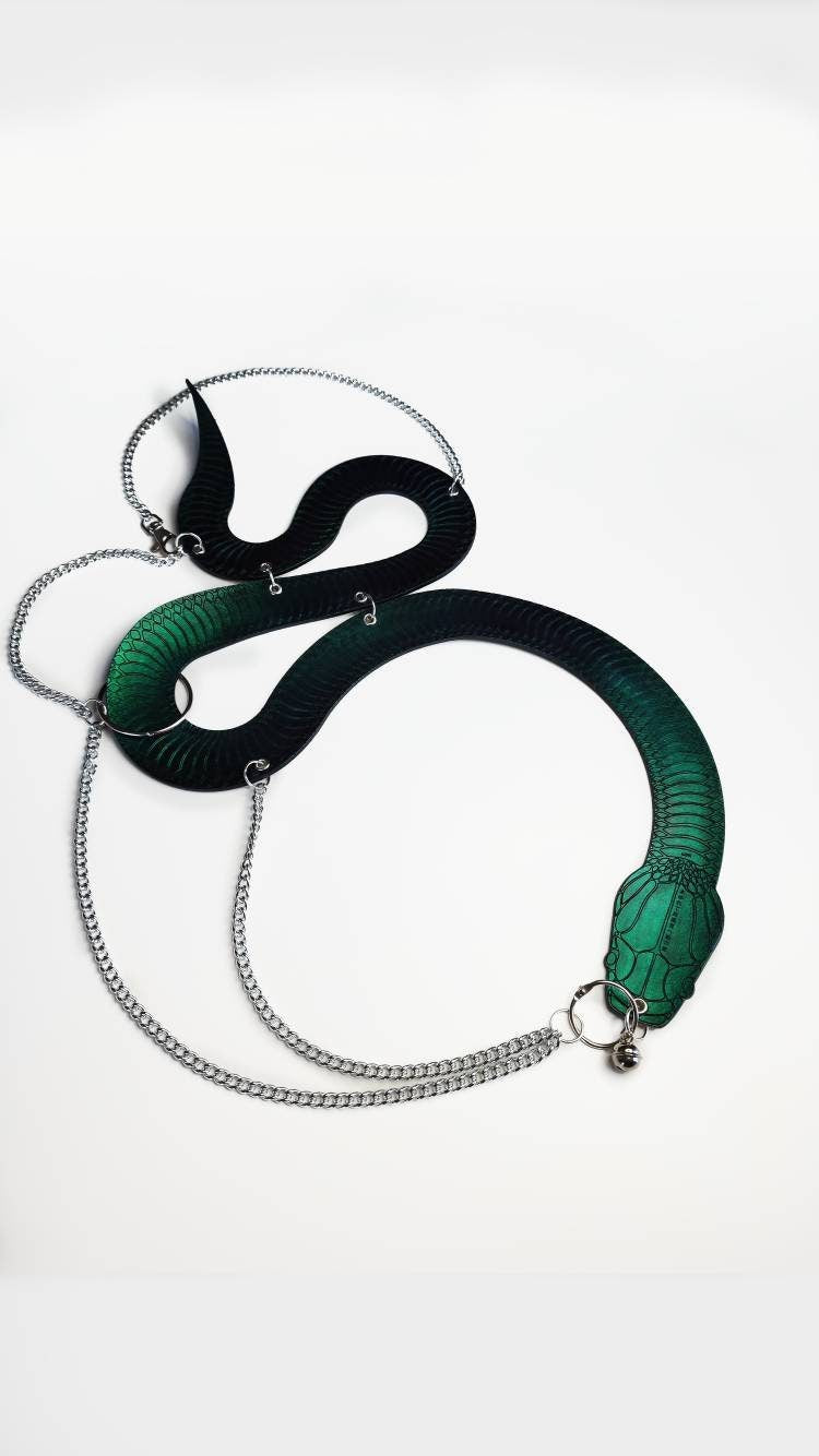Fashion Harness Leather Ornate Fetishwear • Iridescent Rainbow SNAKE • Made To Order • LOH